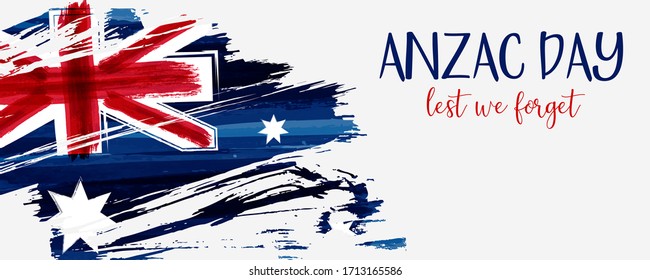 Anzac Day background with grunge watercolor Australia flag. Remembrance symbol. Lest we forget.