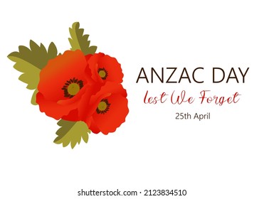 Anzac day background. Horizontal banner with red poppy flowers - a symbol of International Day of Remembrance.