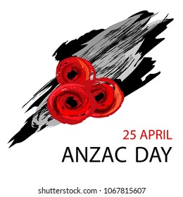 Anzac day background with red abstract poppies.  Vector illustration