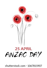 Anzac day background with red abstract poppies.  Vector illustration