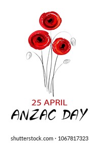Anzac day background with red abstract poppies.  Vector illustration