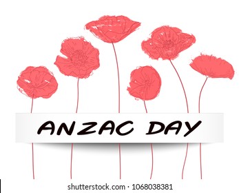 Anzac day background with red abstract poppies.  Vector illustration