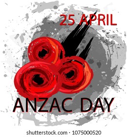 Anzac day background with red abstract poppies.  Vector illustration