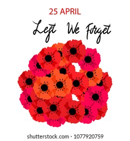 Anzac day background with red abstract poppies.  Vector illustration