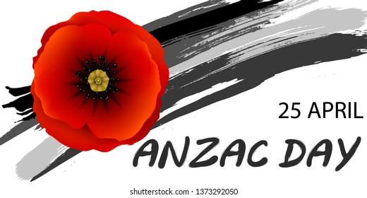 Anzac day background with red abstract poppies. Red poppy flower on black grunge heart background.  Vector illustration