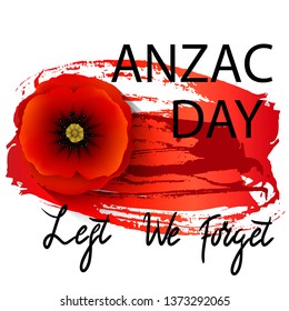 Anzac day background with red abstract poppies. Red poppy flower on black grunge heart background.  Vector illustration