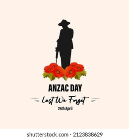 Anzac Day Background. Silhouette Of Soldier Paying Tribute, Vector