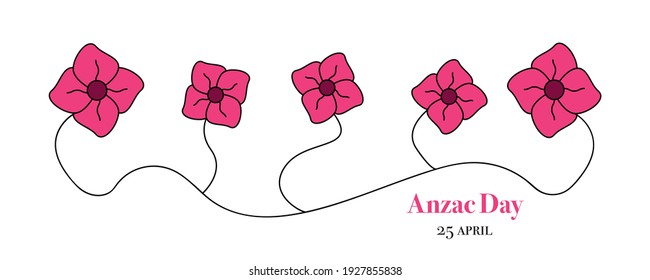 Anzac day banner design. Unity image of poppy flowers. Vector illustration of bright poppy flowers.