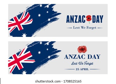 Anzac Day Banner, Grunge Australian flag with text Lest we forget.