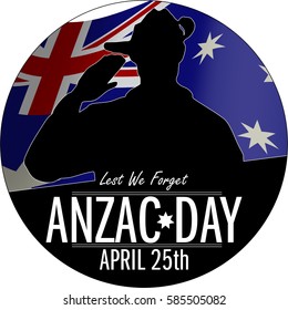 ANZAC day banner or poster featuring a  waving Australian flag. The Australian soldier issaluting the correct way for a solider from Australia.