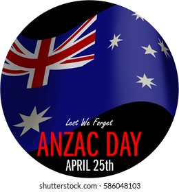ANZAC day banner or poster featuring a  waving Australian flag.