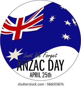 ANZAC day banner or poster featuring a  waving Australian flag.