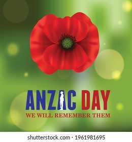 Anzac Day Banner with silhouette of soldier paying tribute and poppy flower, Vector