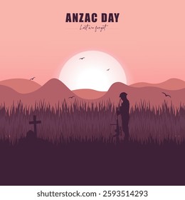 Anzac day with beauty landscape. Remembrance day symbol. Lest we forget. Anzac day background with soldier.