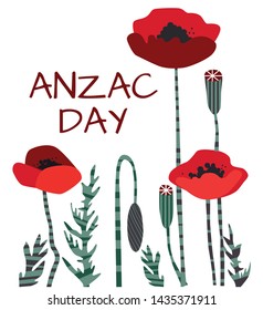 Anzac Day car with poppies. Vector illustration.