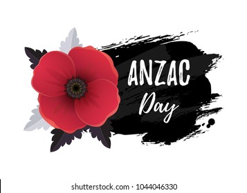 Anzac Day card. Vector illustration of a bright poppy flower. A symbol of International Day of Remembrance. Hand drawn ink background.