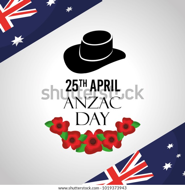 Anzac Day Celebration Card Flags Australian Stock Vector (Royalty Free) 1019373943