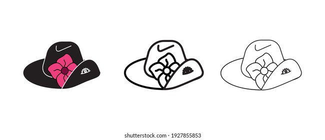 Anzac day hat on poppy flower icon icon design. The poppy flower is the symbol soldiers wear on their hats. Logo, web and banner design. Illustration. Line silhouette and editable icon.