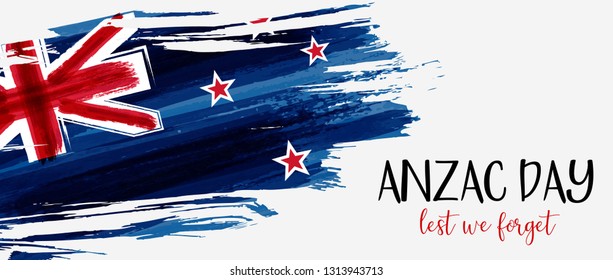 Anzac day holiday banner with New Zealand grunge flag.