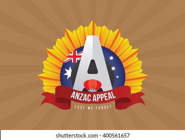 Anzac Day label  with poppies and Australia flag