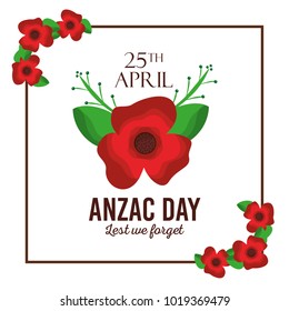 anzac day lest we forget red flower frame card decoration