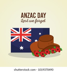 Anzac Day Lest We Forget Australian Flag Hat Flowers Symbol