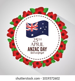 anzac day lest we forget badge flowers border decoration