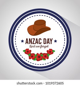 anzac day lest we forget badge with hat and flowers design