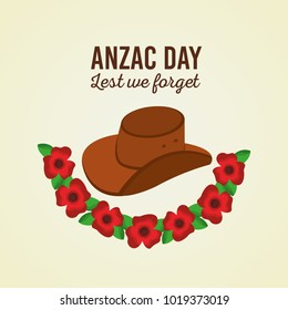 anzac day lest we forget poster hat and flowers