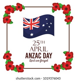 anzac day lest we forget poster invitation flag frame floral decoration