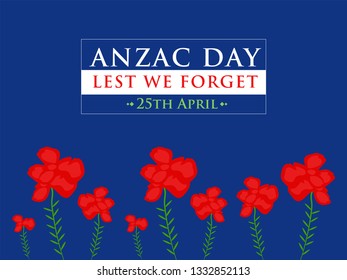 Anzac Day Lest We Forget on Blue Background Vector Illustration