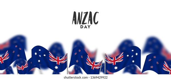 anzac day lest we forget, waving australia and new zealand flag