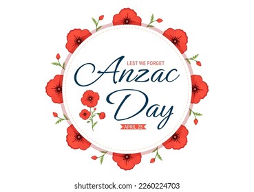 Anzac Day of Lest We Forget Illustration with Remembrance Soldier Paying Respect and Red Poppy Flower in Flat Hand Drawn for Landing Page Templates