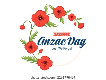 Anzac Day of Lest We Forget Illustration with Remembrance Soldier Paying Respect and Red Poppy Flower in Flat Hand Drawn for Landing Page Templates