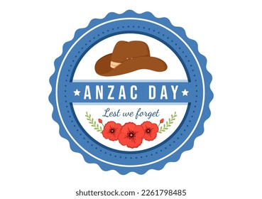 Anzac Day of Lest We Forget Illustration with Remembrance Soldier Paying Respect and Red Poppy Flower in Flat Hand Drawn for Landing Page Templates