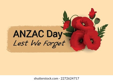 Anzac day Lest We Forget poppy flowers memorial card frame - Australian and New Zealand national public holiday