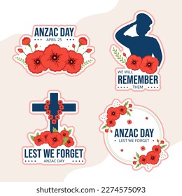 Anzac Day of Lest We Forget Label Flat Cartoon Hand Drawn Templates Background Illustration