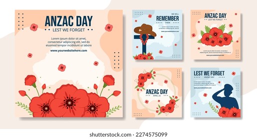 Anzac Day of Lest We Forget Social Media Post Flat Cartoon Hand Drawn Templates Illustration