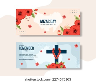 Anzac Day of Lest We Forget Horizontal Banner Flat Cartoon Hand Drawn Templates Illustration