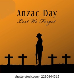 Anzac Day lest we forget lettering vector suitable for card, banner, or poster