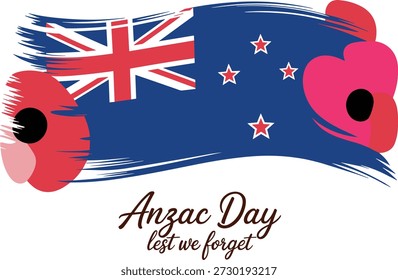 Anzac Day Lest We Forget with Australia flag, New Zealand flag.