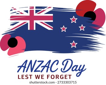 ANZAC Day Lest We Forget New Zealand Flag Poppy ANZAC.