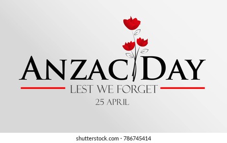 Anzac Day logo with nice red poppy flower on gradient white background