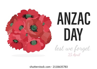 Anzac day. Memorial Day Australia. Poppies in the form of a ball hand drawn on a white background