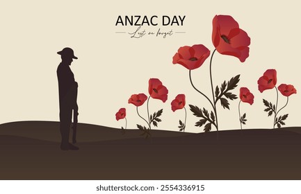 Anzac Day is National Day of remembrance in Australia. Anzac Day vector. Lest we forget vector. 