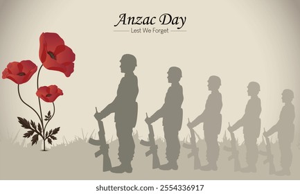 Anzac Day is National Day of remembrance in Australia. Anzac Day vector. Lest we forget vector. 