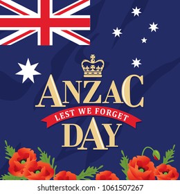 Anzac day with poppies and the Australian flag