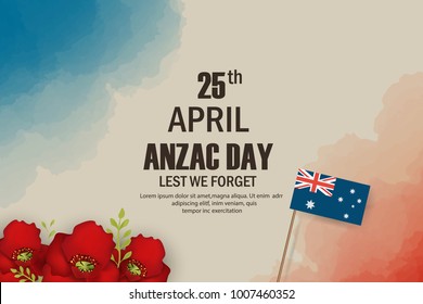 Anzac Day poppies memorial anniversary holiday in Australia, New Zealand war veterans memory. Anzac Day 25 April Australian war remembrance day poster or greeting card design of red poppy flowers