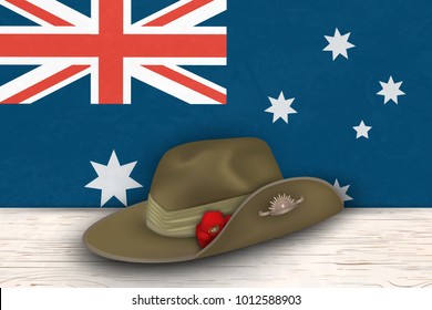 Anzac Day poppies memorial anniversary holiday war veterans memory. Anzac Day 25 April Australian war remembrance day poster or greeting card design of australian flag, Anzac army slouch hat. vector.