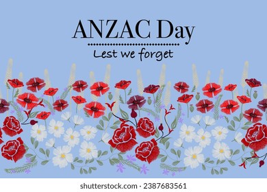 Anzac Day poppy background banner with flower rosemary and rose a symbol flowers for Anzac Day Australia. 